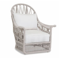 Dana Rope Wing Chair in Linen Canvas w/ Self Welt, shown in light gray and white with rope, fabric cushion, and fixed arms.