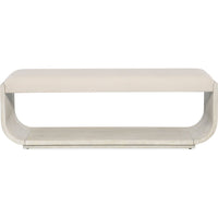 Modern Mood Bed Bench, shown in light beige and light gray-washed wood with wood and fabric.