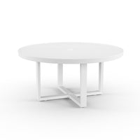 Alternate view of Newport 60" Round Dining Table in white with low round disc top on open cross-stretcher pedestal base.